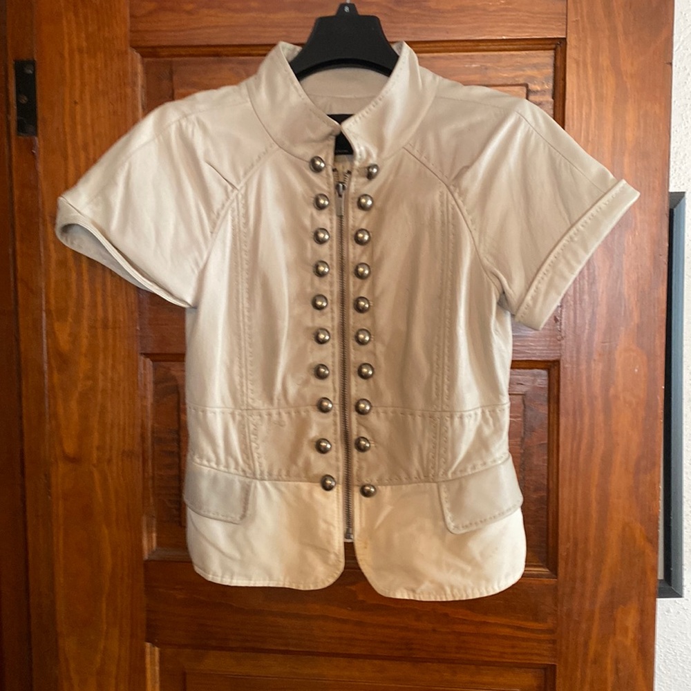 BCBG MAXAZARIA leather zip up shirt XS